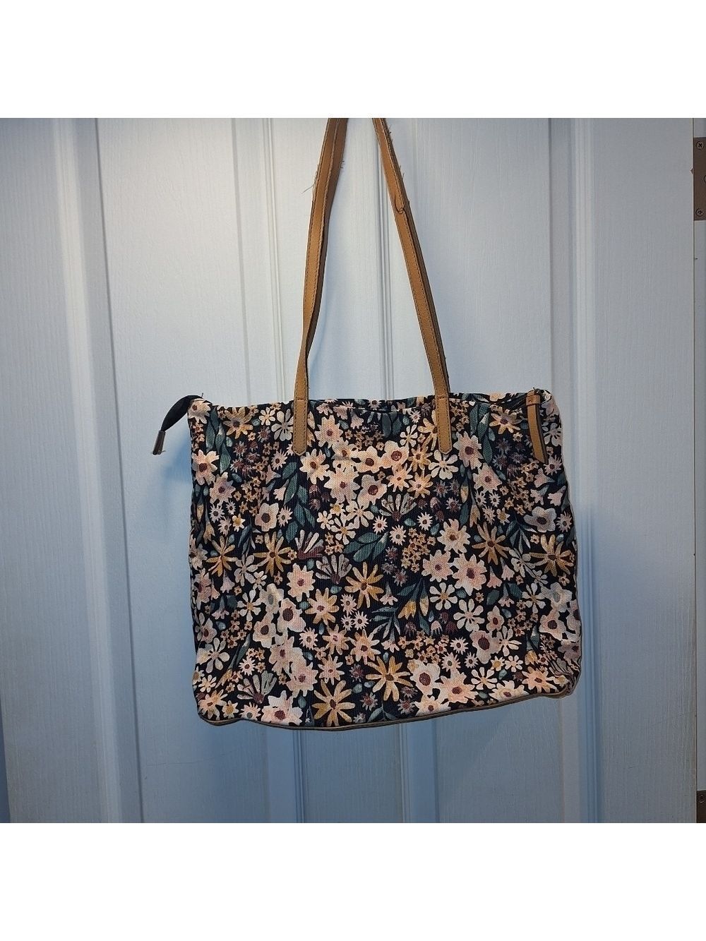 Floral Tote Bag Tan Straps